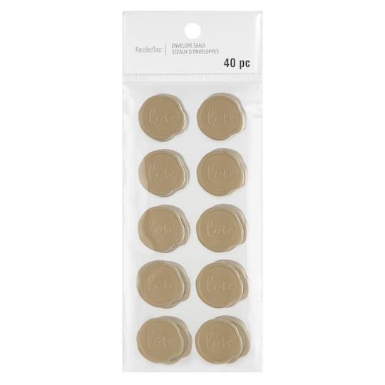 12 Packs: 40 ct. (480 total) Gold Love Faux Wax Envelope Seals by Recollections™
